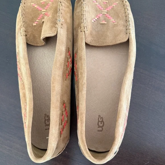UGG Chestnut Suede Moccasin Flats with Pink Accent - Picture 7 of 8